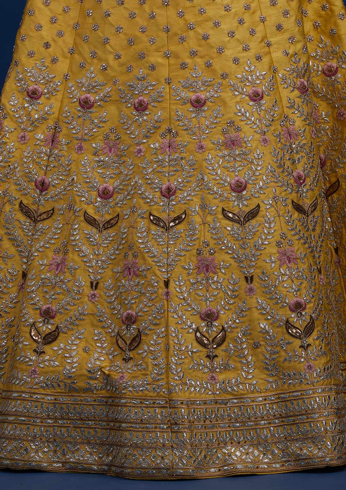 Yellow Gotapatti Raw Silk Designer Semi-Stitched Lehenga - Koskii