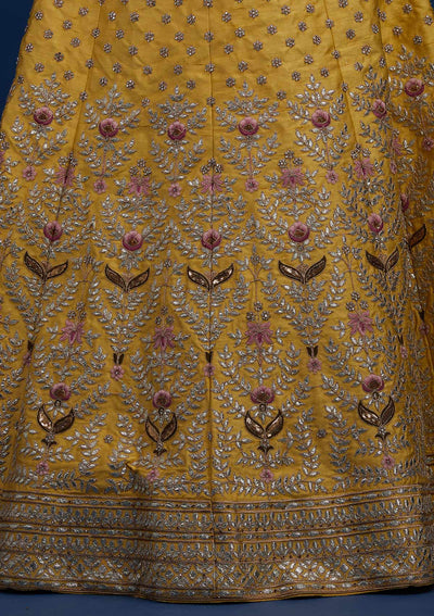 Yellow Gotapatti Raw Silk Designer Semi-Stitched Lehenga - Koskii