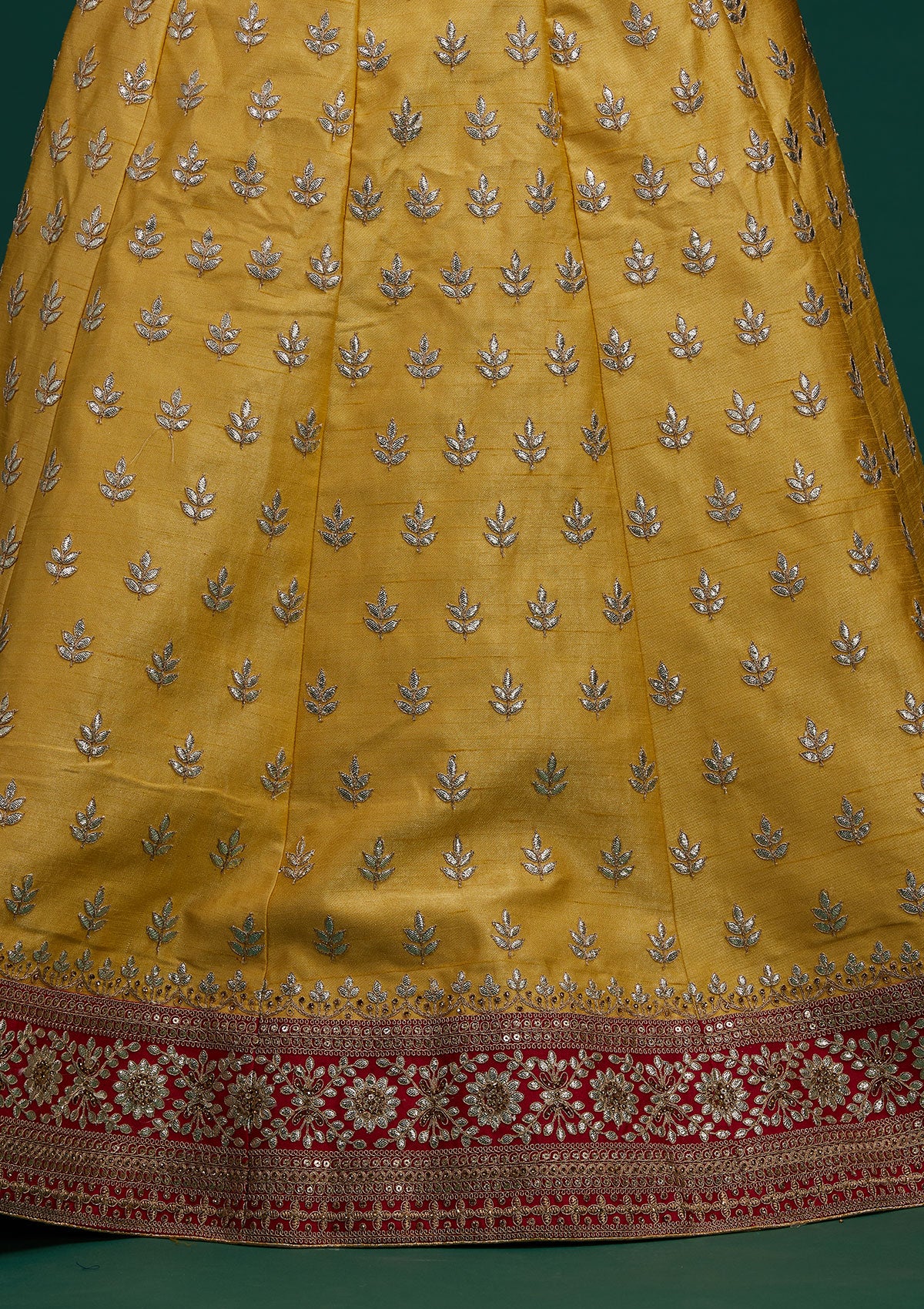 Yellow Gotapatti Raw Silk Designer Semi-Stitched Lehenga - Koskii