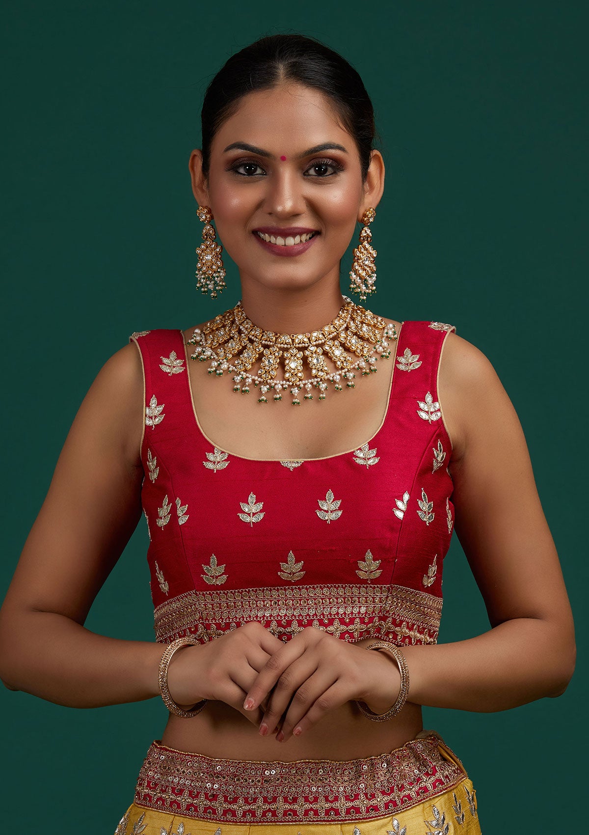 Yellow Gotapatti Raw Silk Designer Semi-Stitched Lehenga - Koskii
