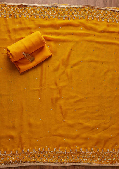 Yellow Gotapatti Semi Crepe Designer Unstitched Salwar Suit - koskii