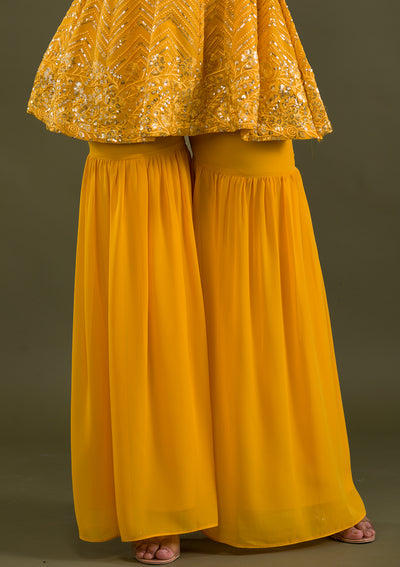 Yellow Sequins Georgette Readymade Salwar Suit-Koskii