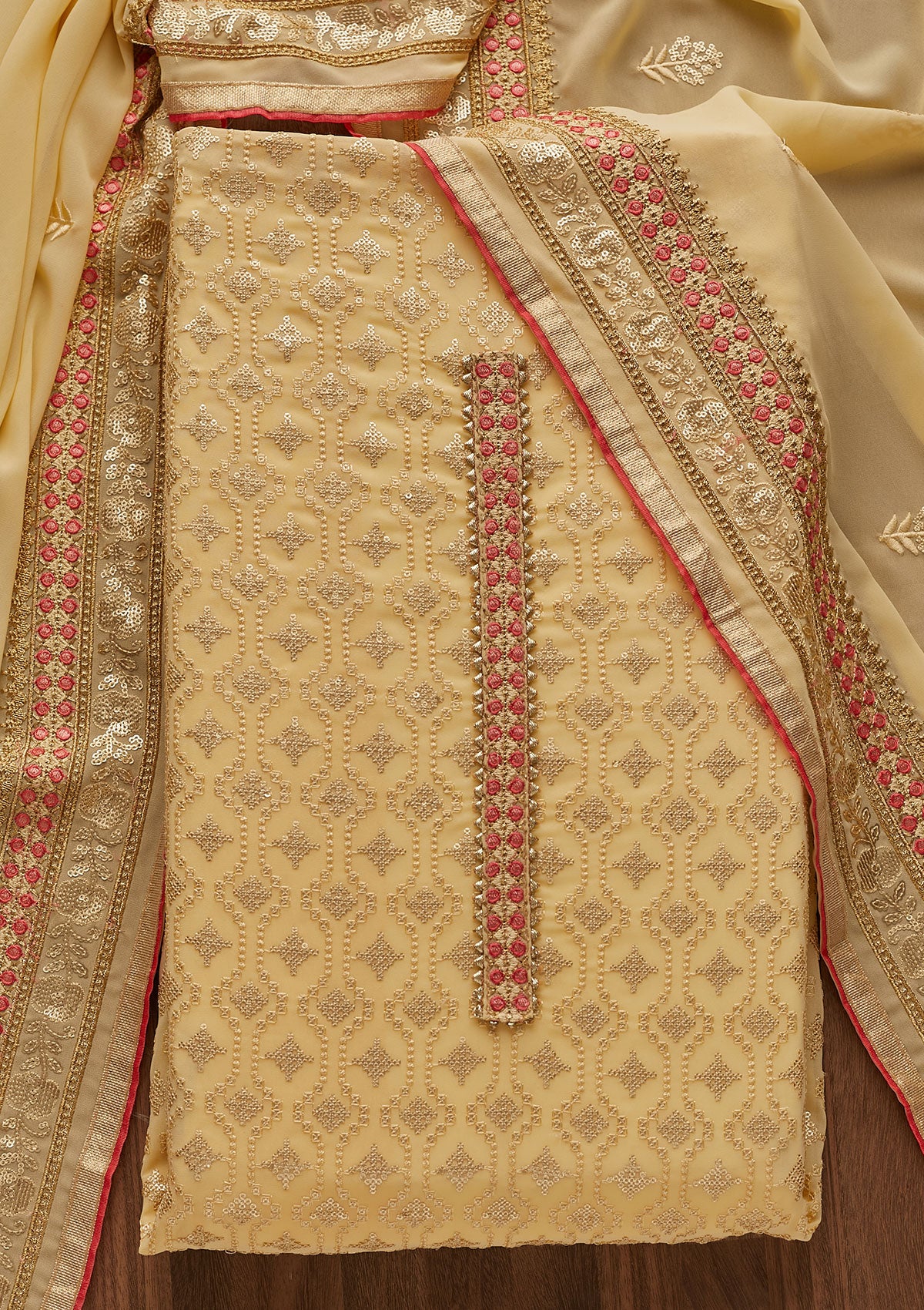 Yellow Sequins Georgette Designer Semi-Stitched Salwar Suit - Koskii