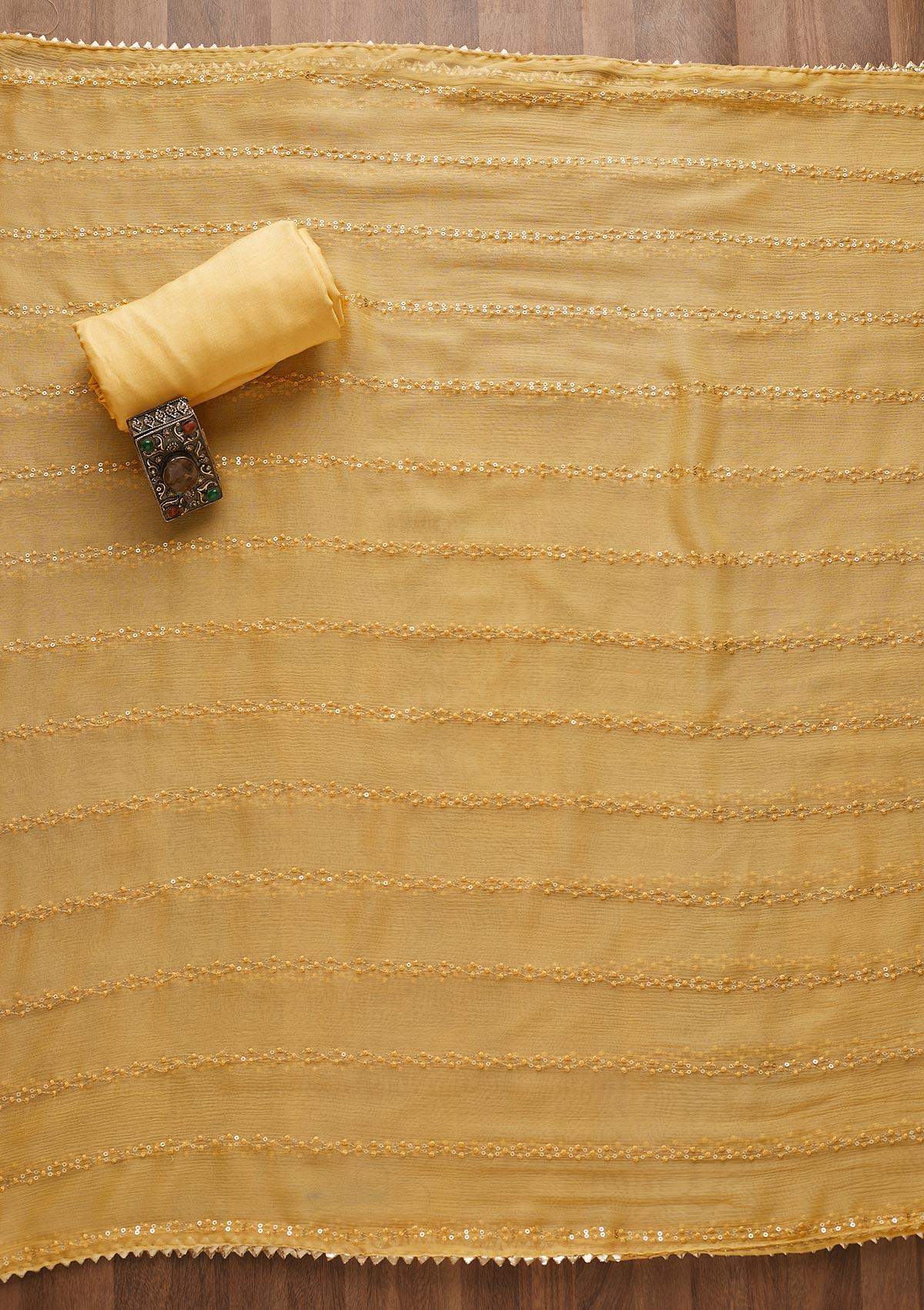 Yellow Sequins Georgette Semi-Stitched Salwar Suit-Koskii