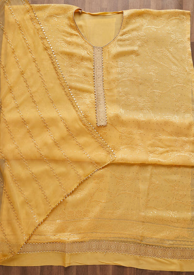 Yellow Sequins Georgette Semi-Stitched Salwar Suit-Koskii