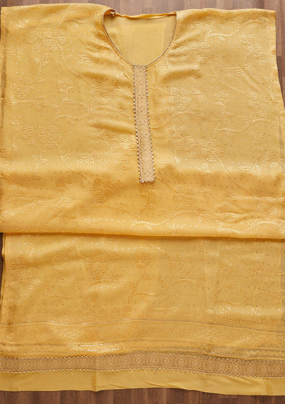 Yellow Sequins Georgette Semi-Stitched Salwar Suit-Koskii