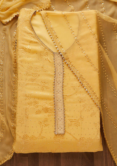 Yellow Sequins Georgette Semi-Stitched Salwar Suit-Koskii