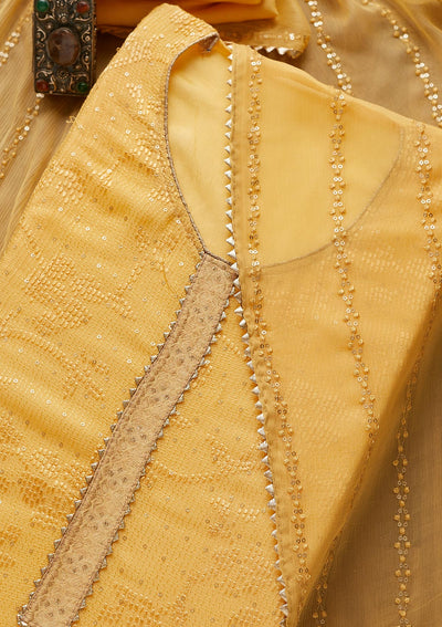 Yellow Sequins Georgette Semi-Stitched Salwar Suit-Koskii
