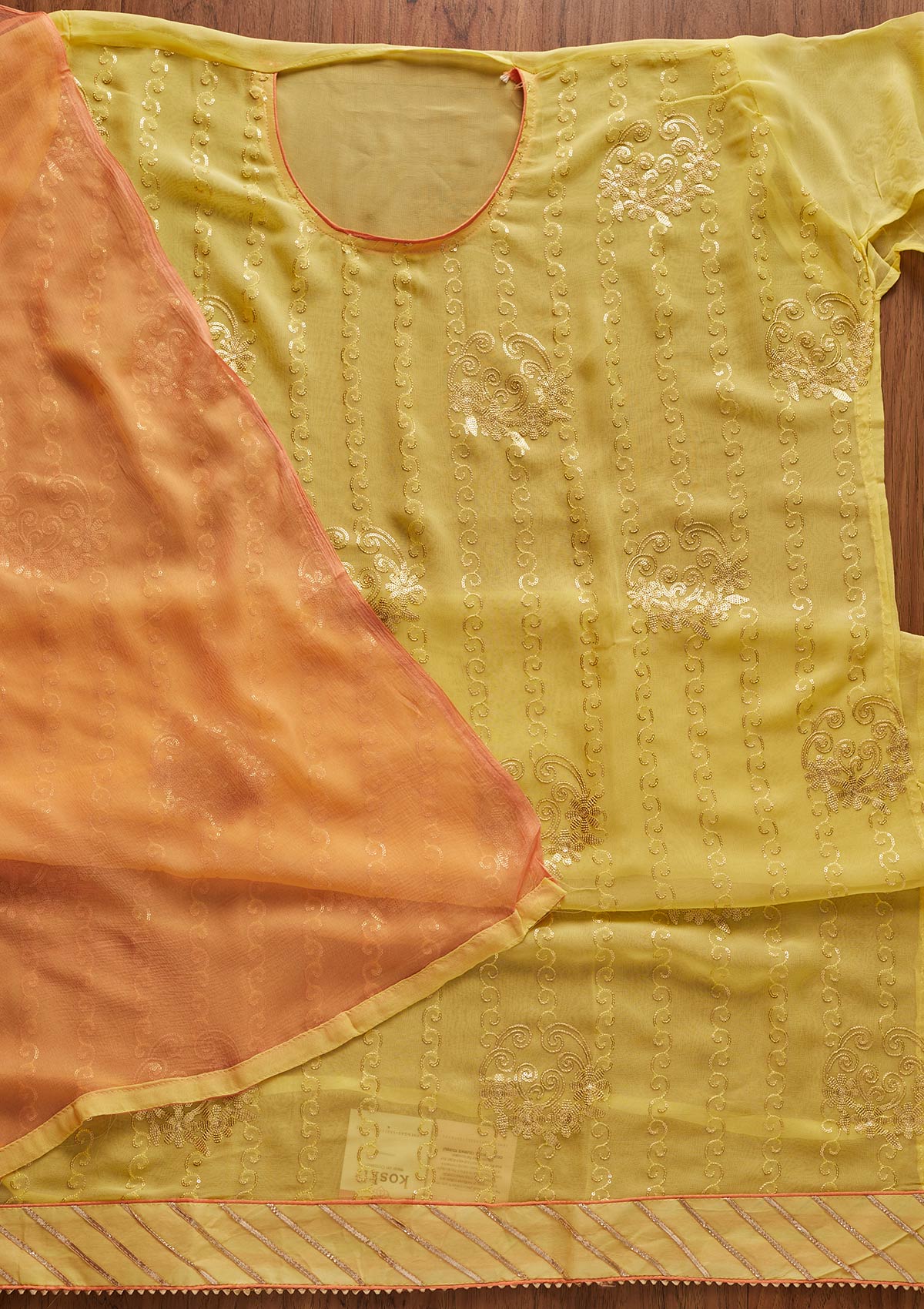 Yellow Sequins Georgette Designer Unstitched Salwar Suit - koskii