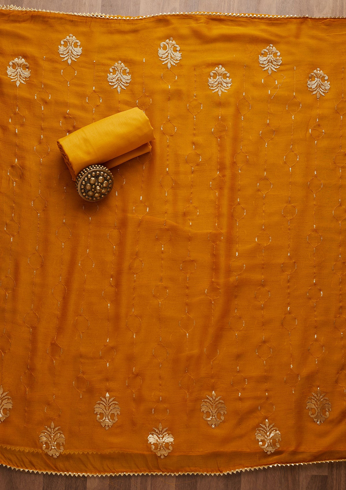 Yellow Sequins Georgette Unstitched Salwar Suit-Koskii