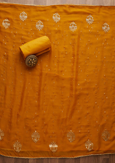 Yellow Sequins Georgette Unstitched Salwar Suit-Koskii