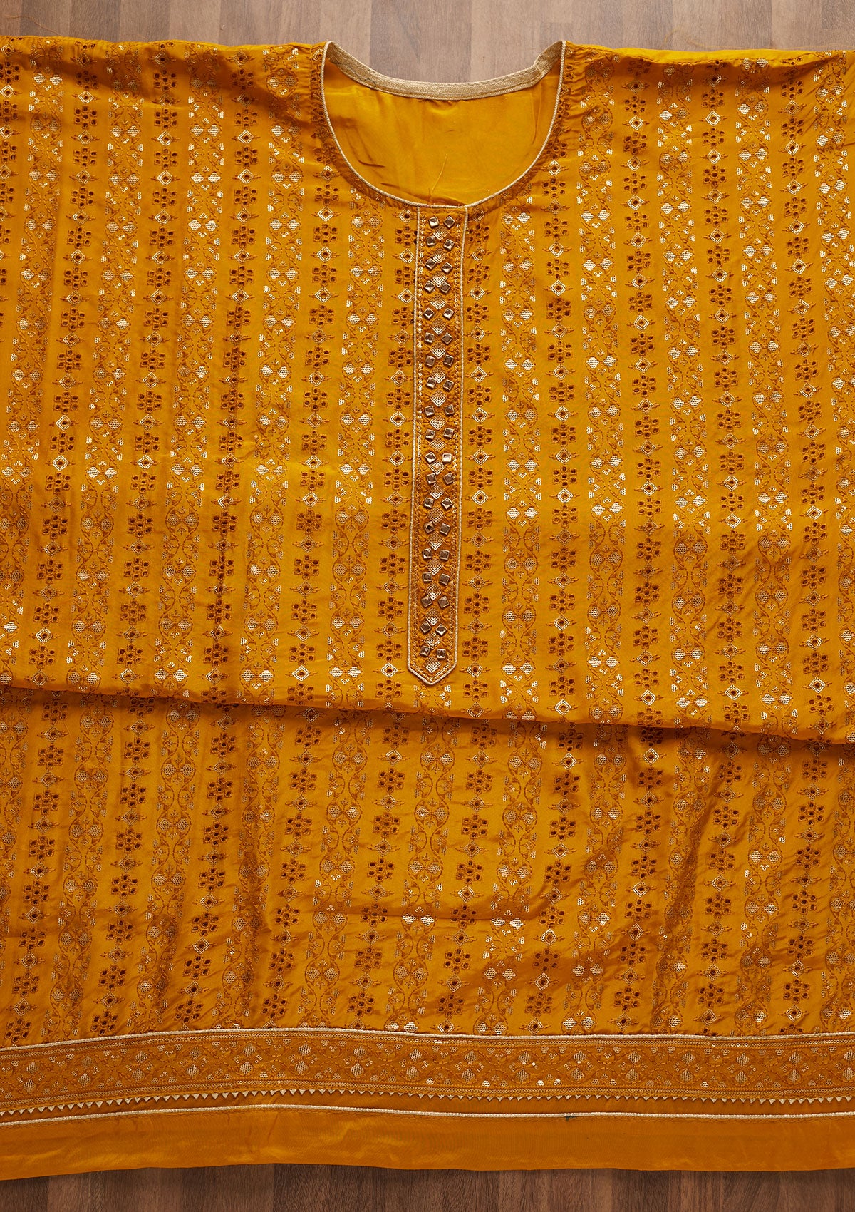 Yellow Sequins Georgette Unstitched Salwar Suit-Koskii