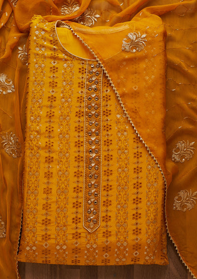 Yellow Sequins Georgette Unstitched Salwar Suit-Koskii