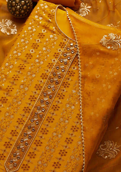 Yellow Sequins Georgette Unstitched Salwar Suit-Koskii