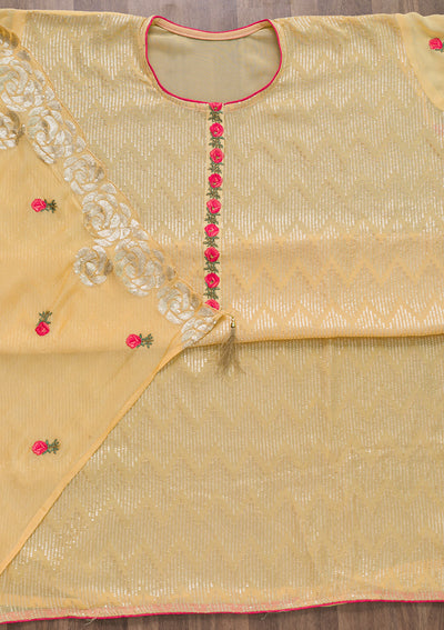 Yellow Sequins Georgette Semi-Stitched Salwar Suit-Koskii