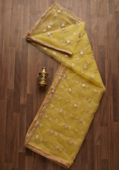 Yellow Sequins Net Readymade Dupatta- Koskii