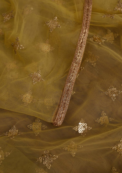 Yellow Sequins Net Readymade Dupatta - Koskii