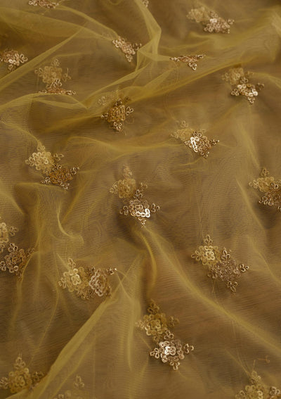 Yellow Sequins Net Readymade Dupatta - Koskii