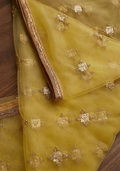 Yellow Sequins Net Readymade Dupatta - Koskii