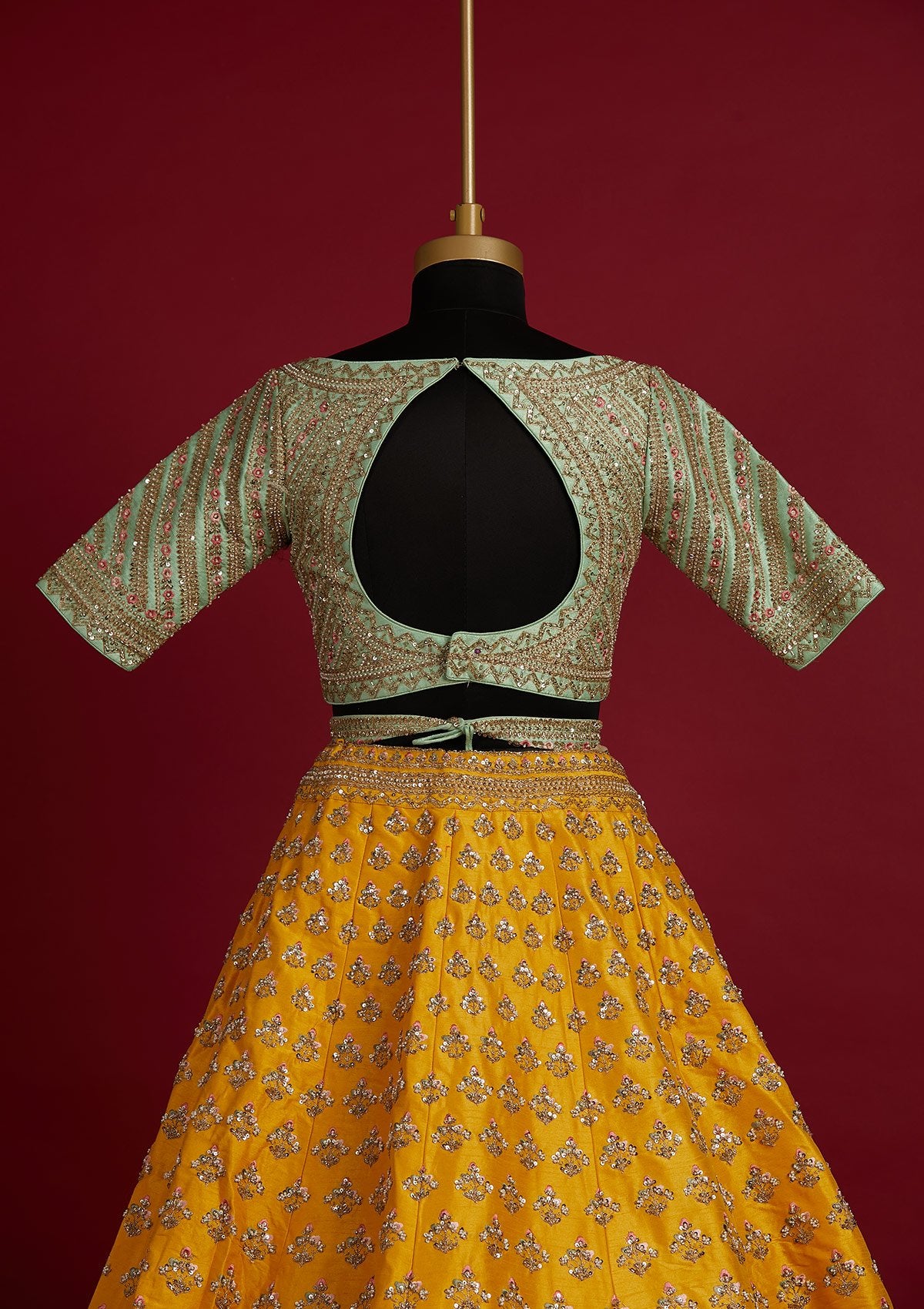 Yellow Sequins Raw Silk Designer Lehenga - koskii