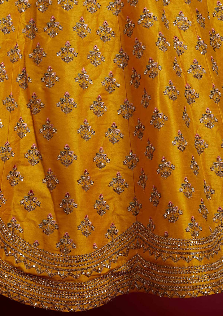 Yellow Sequins Raw Silk Designer Lehenga - koskii