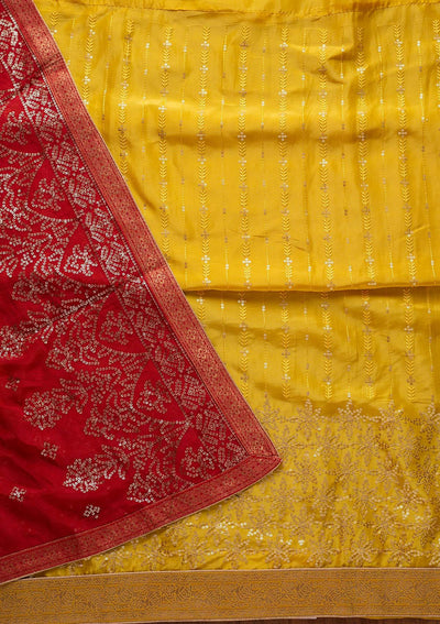 Yellow Sequins Satin Designer Unstitched Salwar Suit - koskii