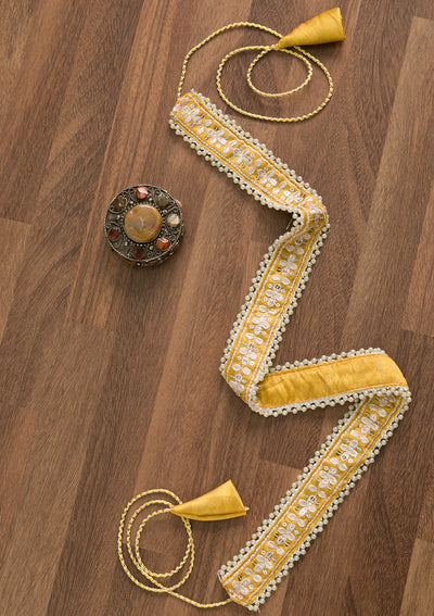 Yellow Bandhani Satin Saree-Koskii