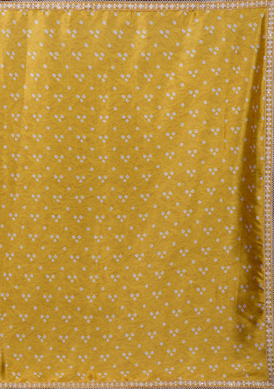 Yellow Bandhani Satin Saree-Koskii