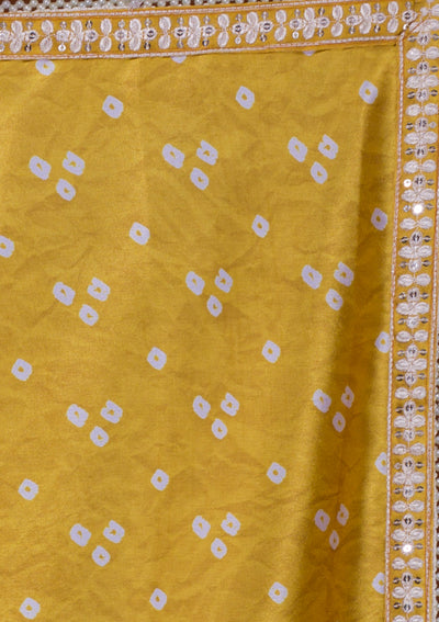 Yellow Bandhani Satin Saree-Koskii