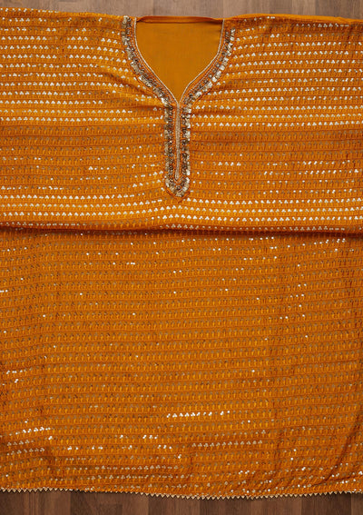 Yellow Sequins Semi Crepe Unstitched Salwar Suit-Koskii