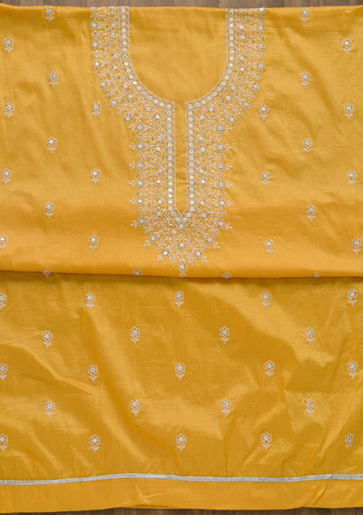Yellow Silver Stonework Cotton Semi-Stitched Salwar Suit-Koskii