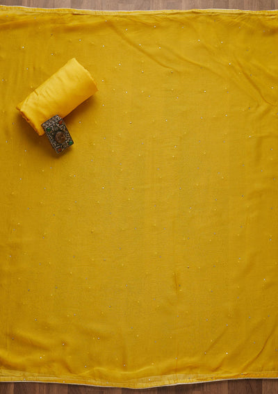 Yellow Silver Stonework Georgette Unstitched Salwar Suit-Koskii