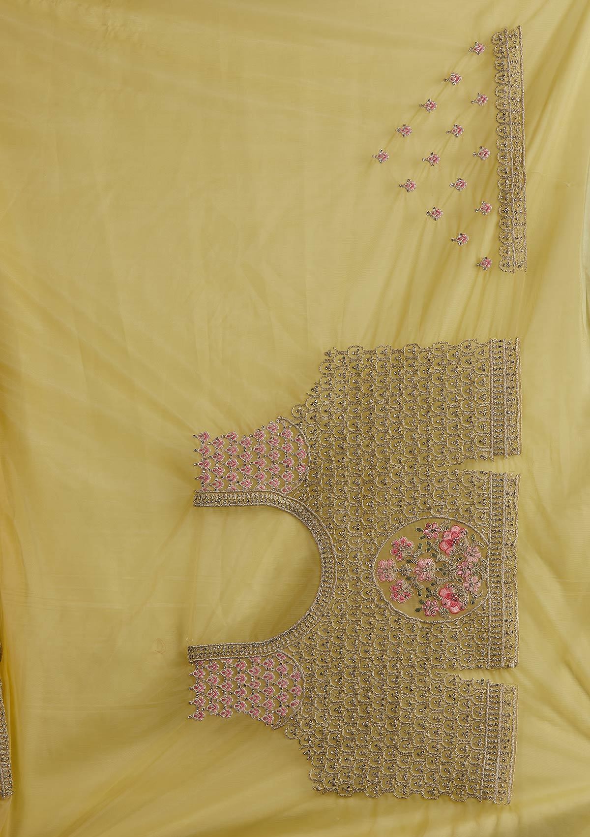 Yellow Silver Stonework Net Designer Semi-Stitched Lehenga - koskii