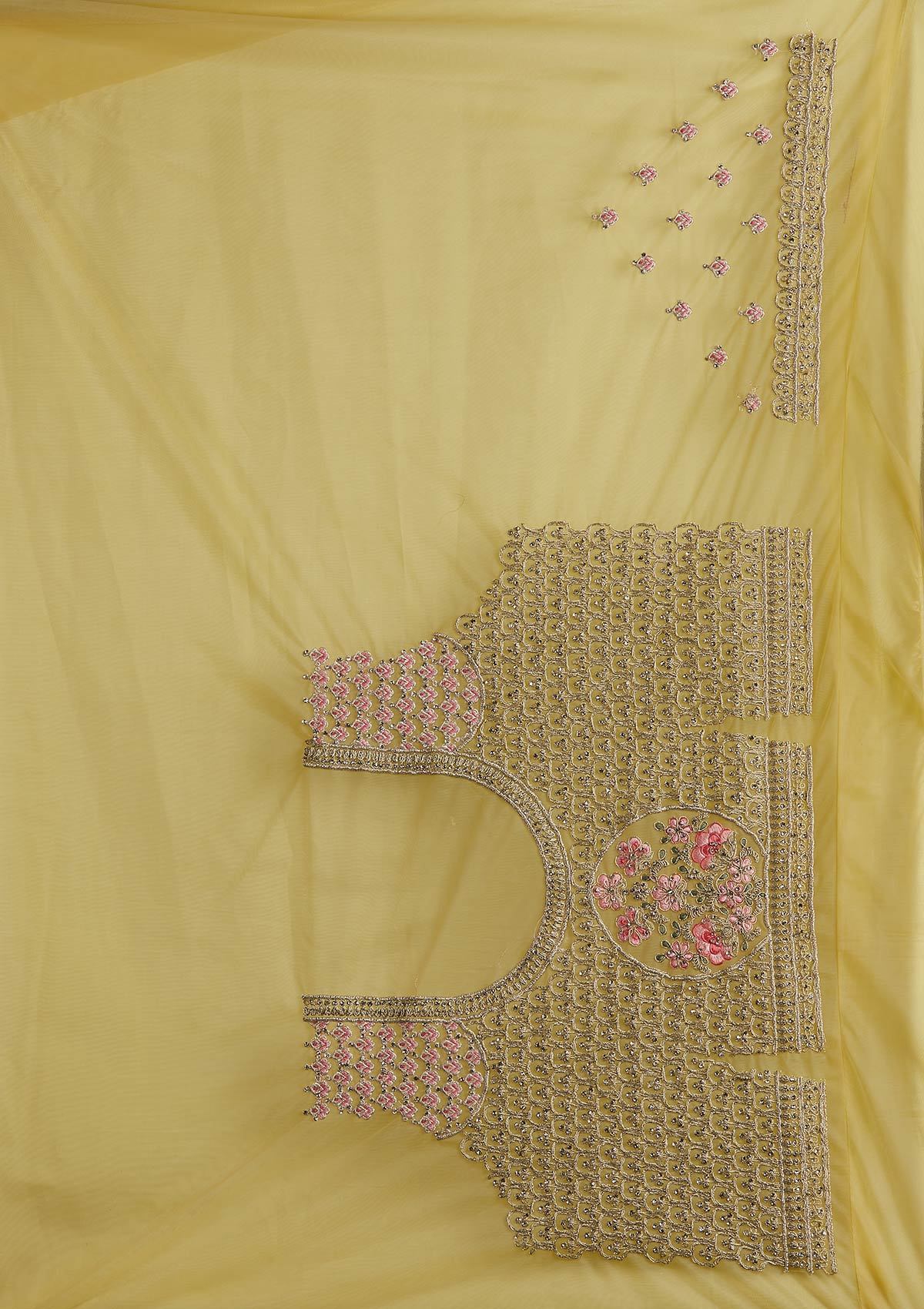 Yellow Silver Stonework Net Designer Semi-Stitched Lehenga - koskii