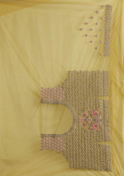 Yellow Silver Stonework Net Designer Semi-Stitched Lehenga - koskii