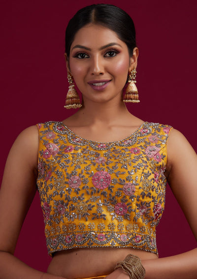Yellow Silver Stonework Net Designer Semi-Stitched Lehenga - koskii