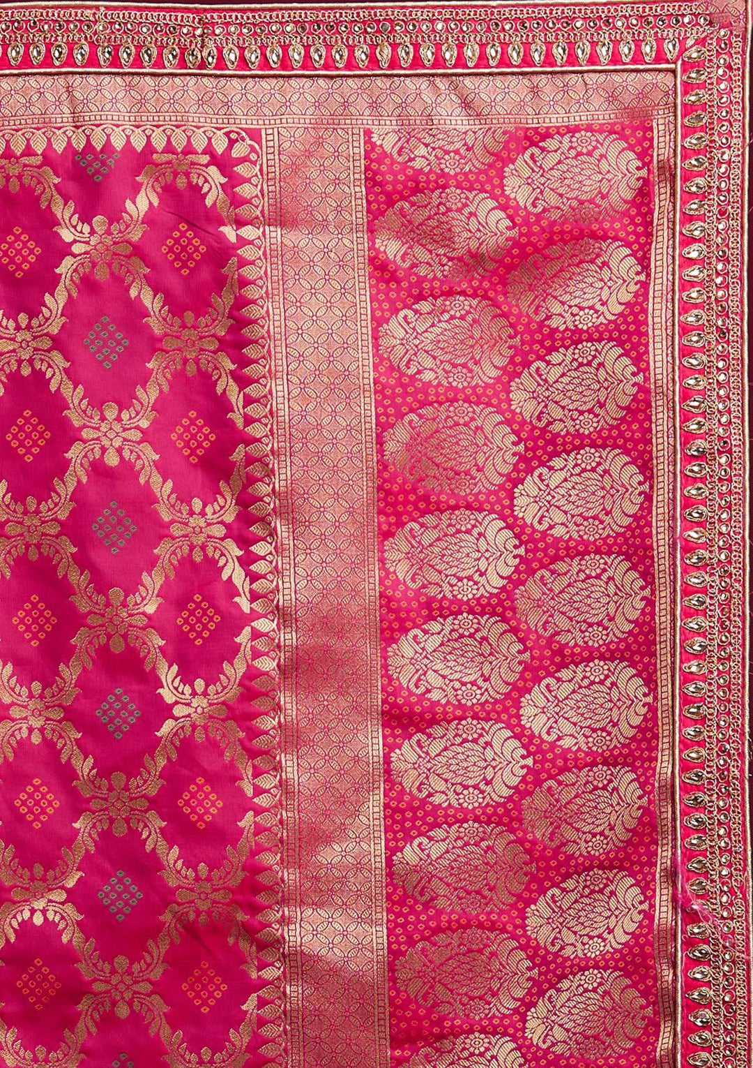 Yellow Stonework Banarasi Designer Semi-Stitched Lehenga - koskii