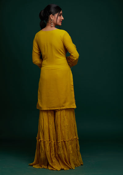 Yellow Threadwork Georgette Designer Salwar Suit - Koskii