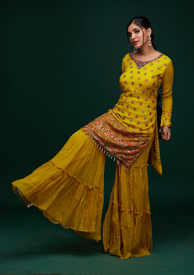 Yellow Threadwork Georgette Designer Salwar Suit - Koskii