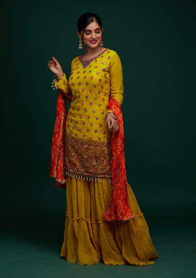 Yellow Threadwork Georgette Designer Salwar Suit - Koskii