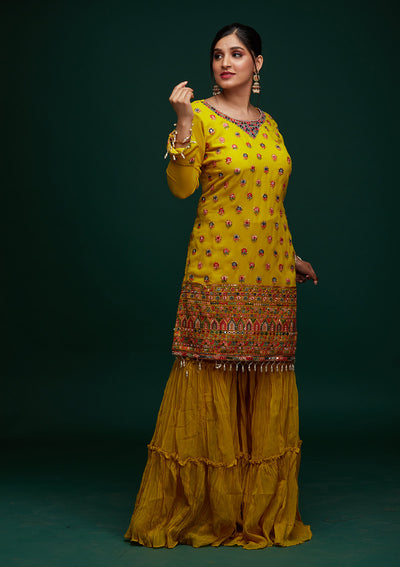 Yellow Threadwork Georgette Designer Salwar Suit - Koskii