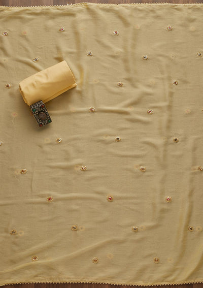 Yellow Threadwork Georgette Semi-Stitched Salwar Suit-Koskii