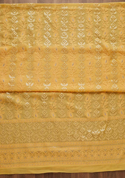 Yellow Sequins Threadwork Georgette Unstitched Salwar Suit-Koskii