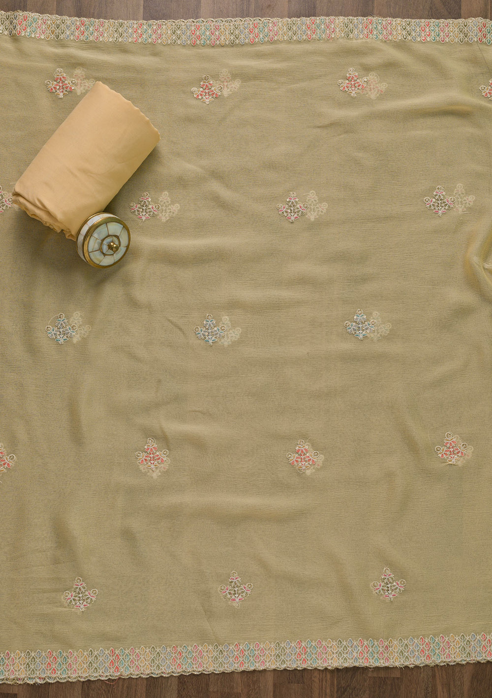 Yellow Threadwork Georgette Unstitched Salwar Suit-Koskii