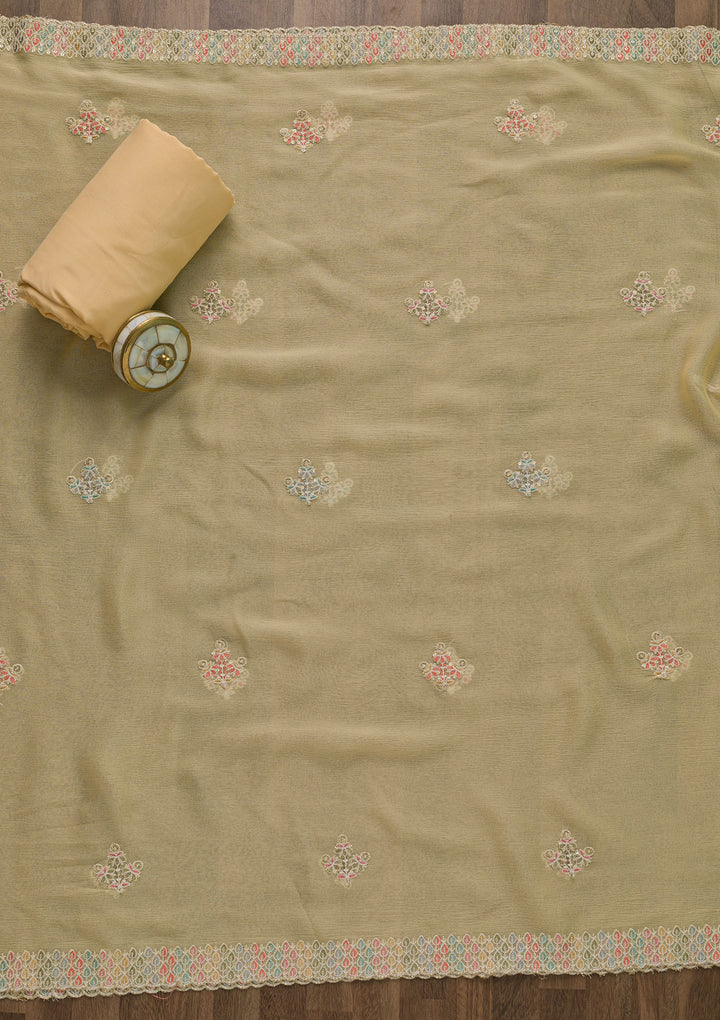 Yellow Threadwork Georgette Unstitched Salwar Suit-Koskii