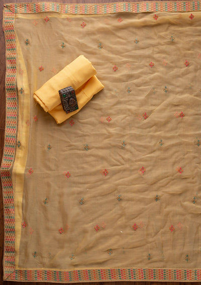 Yellow Threadwork Semi Crepe Designer Semi-Stitched Salwar Suit - koskii