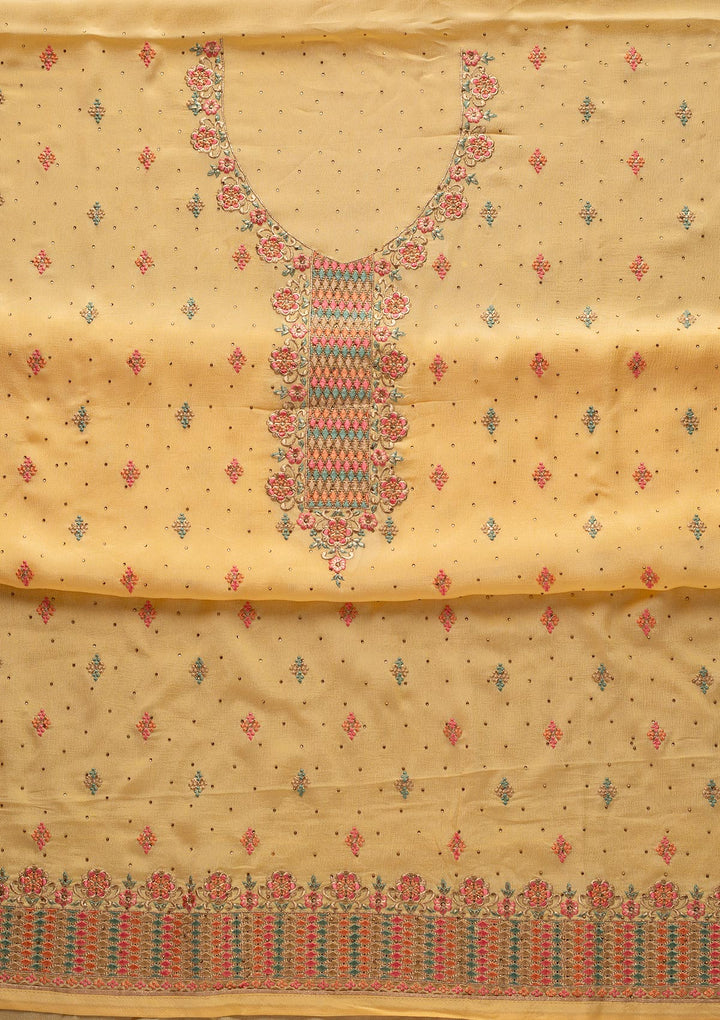Yellow Threadwork Semi Crepe Designer Semi-Stitched Salwar Suit - koskii