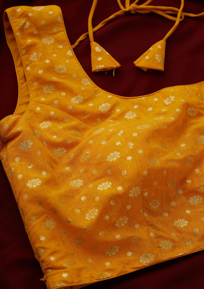 Yellow Zariwork Art Silk Designer Readymade Blouse - Koskii