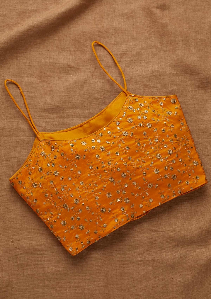 Yellow Zariwork Art Silk Blouse-Koskii