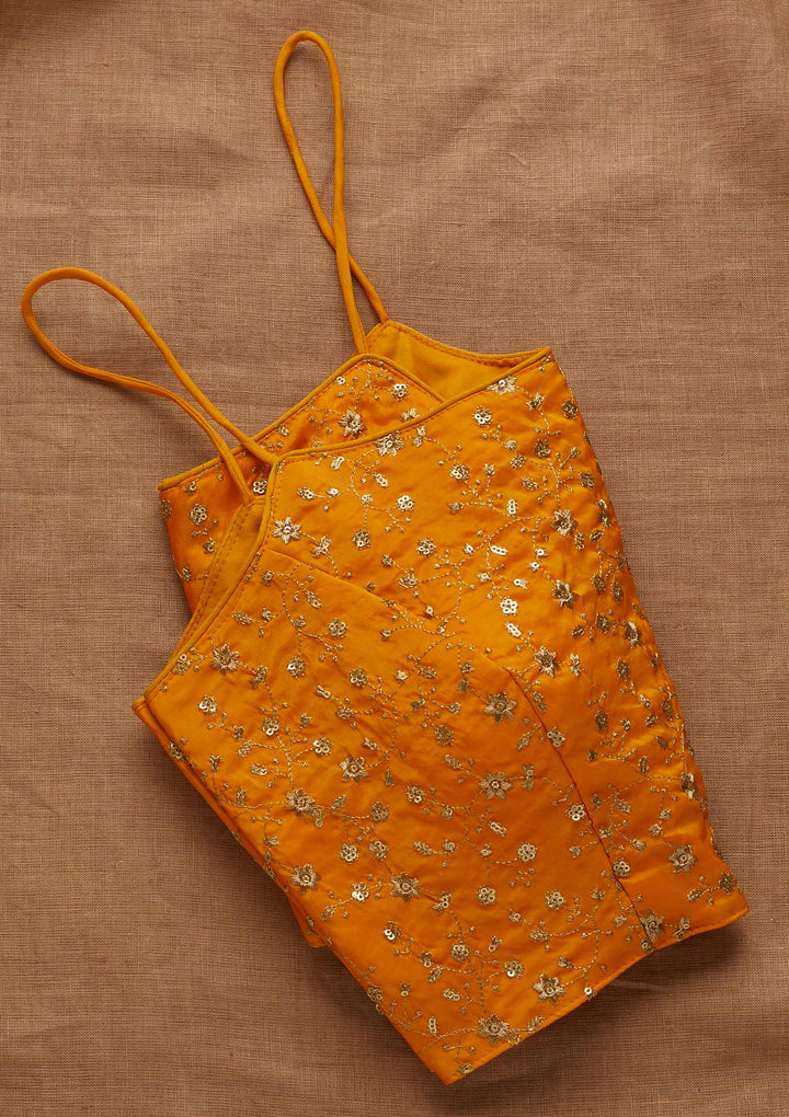 Yellow Zariwork Art Silk Blouse-Koskii
